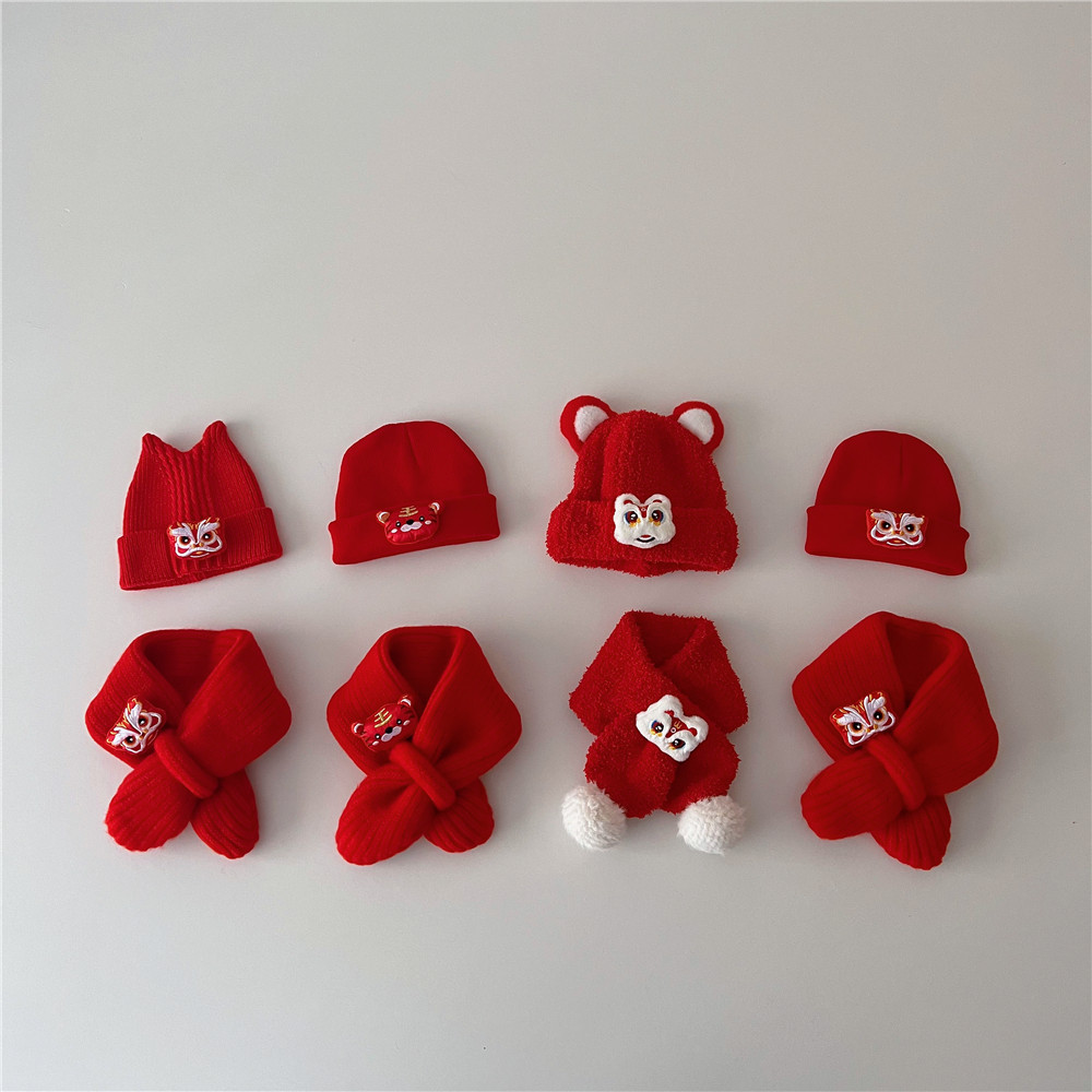 新年儿童虎头针织帽交叉围巾套装冬季红红火火婴童宝宝保暖毛线帽,童装/婴儿装/亲子装,帽子,淘宝优惠券,粉丝福利购,淘宝优惠卷