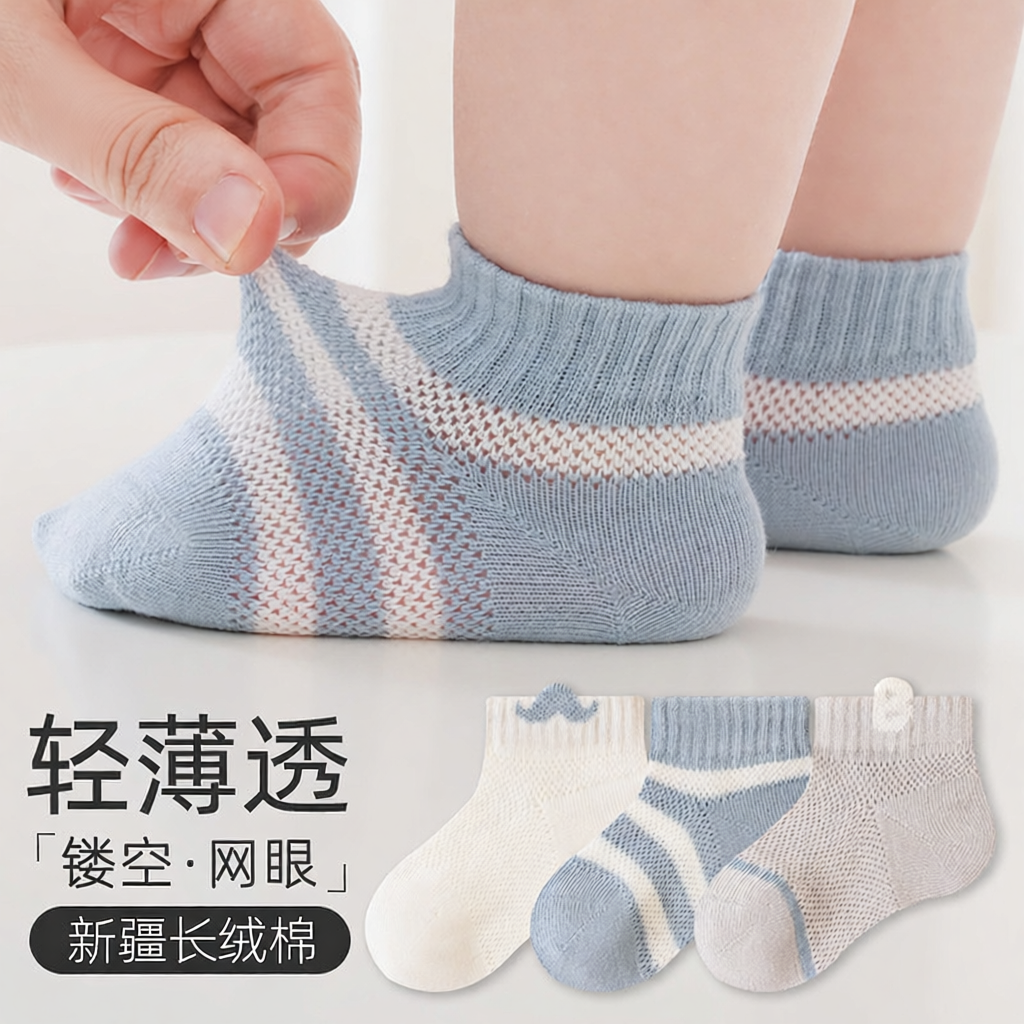 宝宝袜子夏款韩版洋气轻薄透气网眼袜夏季无骨短袜小月龄船袜夏天