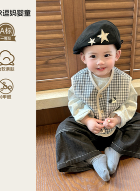 宝宝春装马甲超萌洋气婴儿衣服春秋款韩范男宝穿搭格子背心外套潮