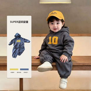 韩版男童连帽卫衣秋季新款休闲风套头衫男宝运动装时尚潮流炸街款