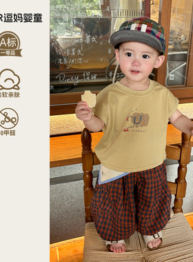 男宝夏套装薄款小月龄可爱宝宝衣服夏天百搭T恤休闲裤分体两件套