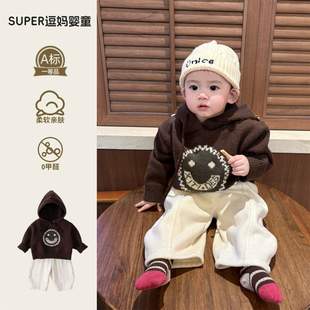 宝宝毛衣秋冬男宝时尚韩版洋气婴幼儿针织衫套头连帽上衣新款时髦