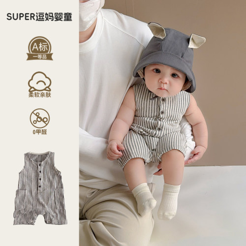 夏天薄款婴儿衣服小月龄宝宝夏装韩版洋气婴幼儿无袖连体衣百日服