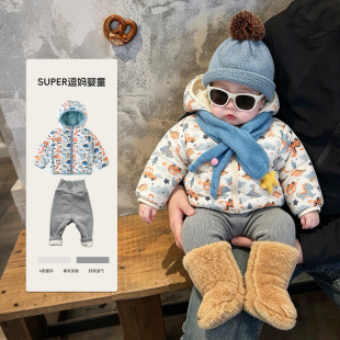 男童帅气2026新款冬装时尚洋气男宝衣服冬季白鸭绒羽绒服裤子分体