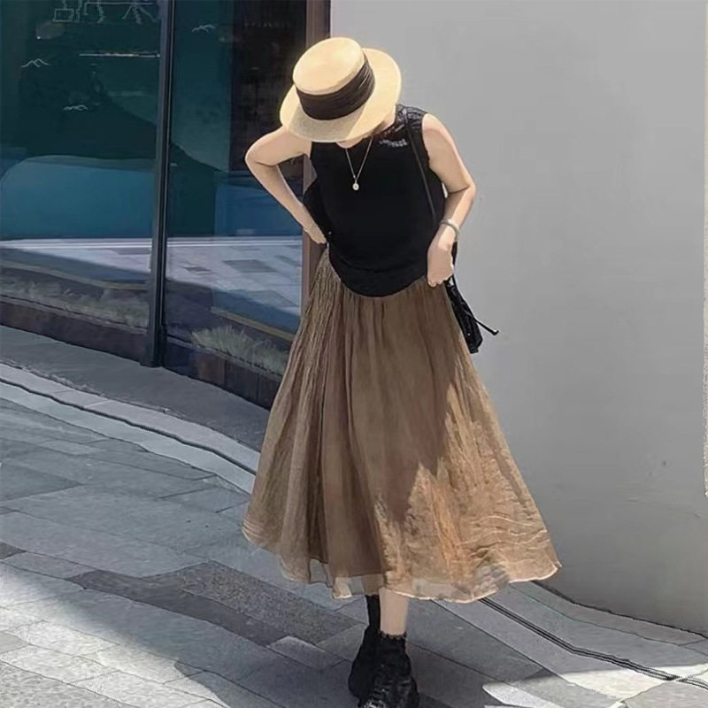 半身裙女2025夏季新款爆款真丝纱裙a字半裙绿色复古高级感长裙子
