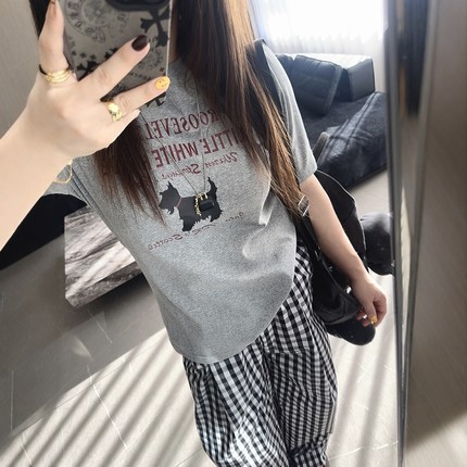 极简风狗狗 大码女装胖mm2025年早春装新款显瘦减龄短袖半袖t恤
