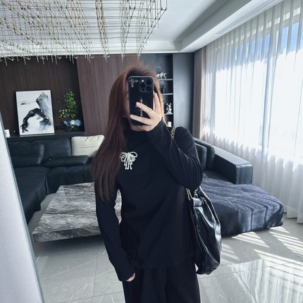 大码女装2025年胖mm秋冬新款重工流苏花花打底衫T恤内搭上衣