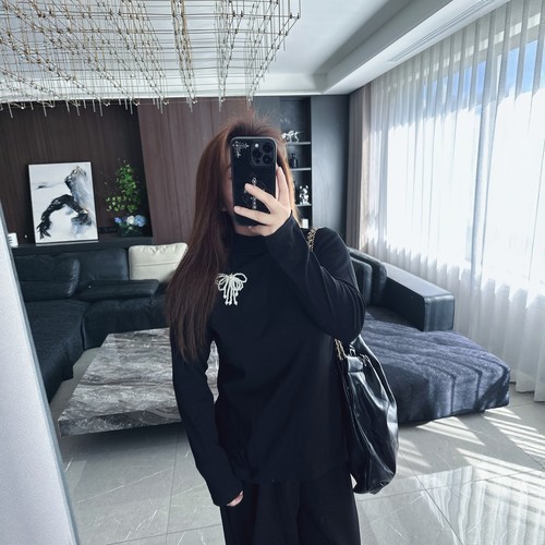 大码女装2025年胖mm秋冬新款重工流苏花花打底衫T恤内搭上衣