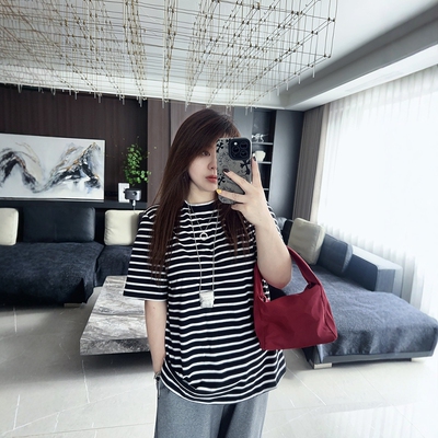 基础条纹大码女装显瘦短袖半袖