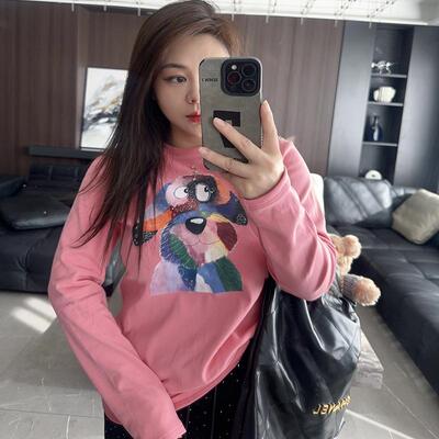 彩色狗狗 大码女装胖mm2024年秋装冬装新款长袖打底衫加绒t恤上衣