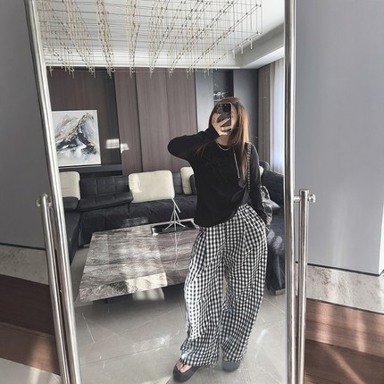 腔调2025年早春装新款大码女装慵懒风高腰胖mm宽松阔腿裤子200斤