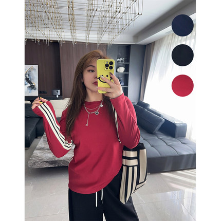 腔调拼条 大码女装胖mm24年早秋秋冬装新款T恤打底衫显瘦学院风