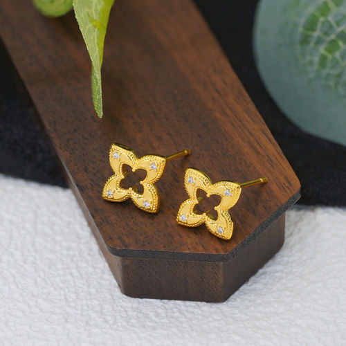 18k金四叶草耳钉女轻奢百搭耳饰