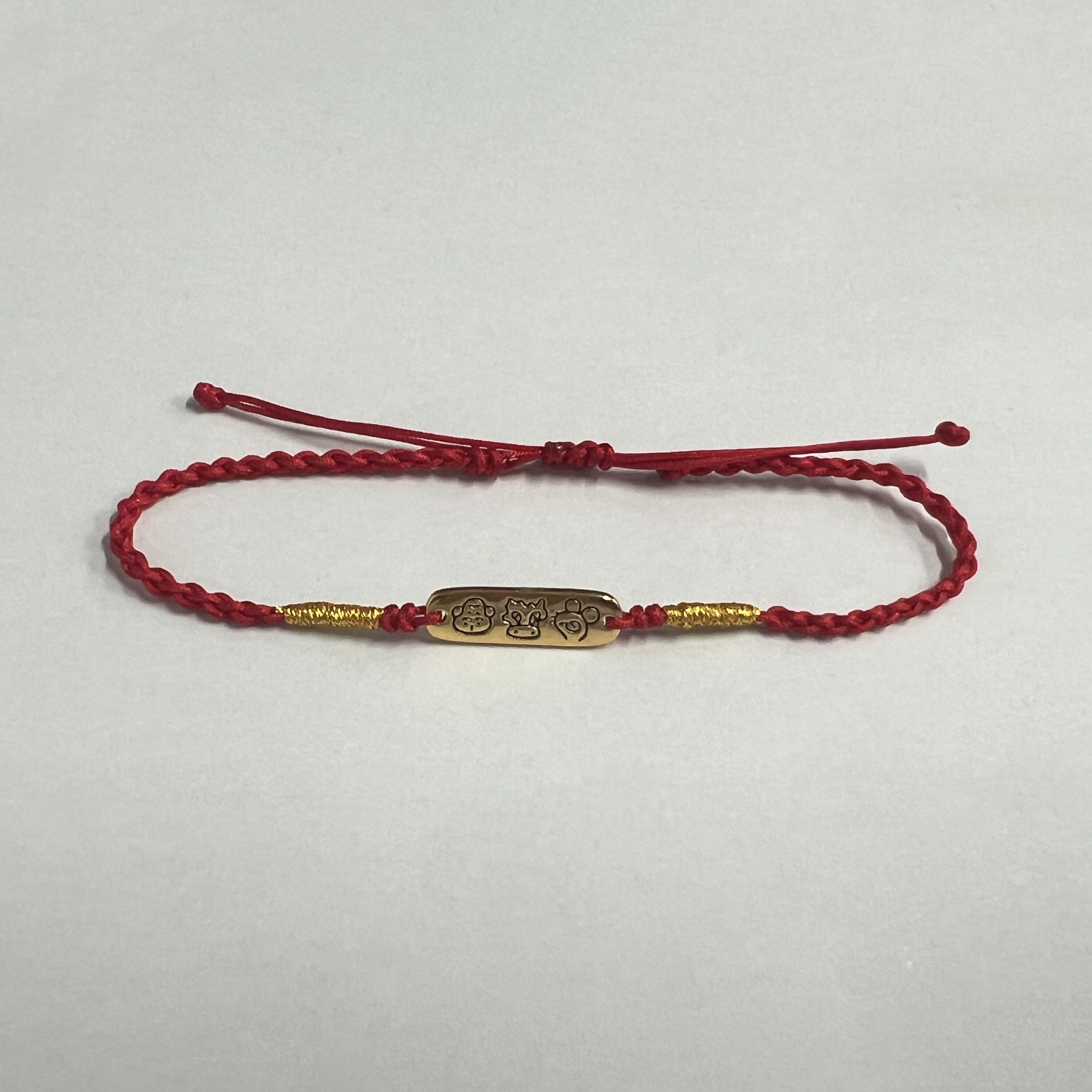 【严选】通体18k金三合生肖猴龙鼠红绳手工编织设计款手绳QL07565