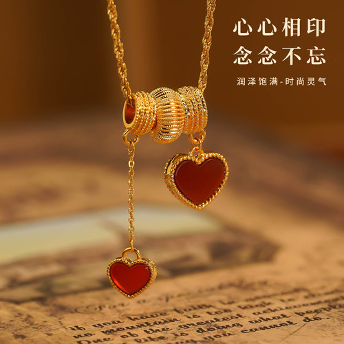 18k心心相印时尚金项链吊坠百搭