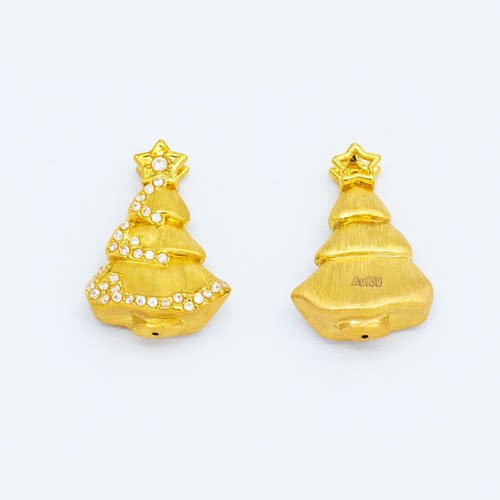 18k金莫桑拉丝圣诞树吊坠百搭DIY项链配件圣诞节礼物【QL07340】