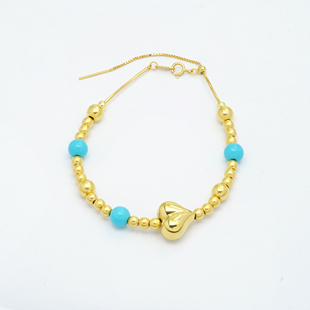 18k金屁桃金珠松石手串女小众自主原创DIY设计款【WT0413】不脱模