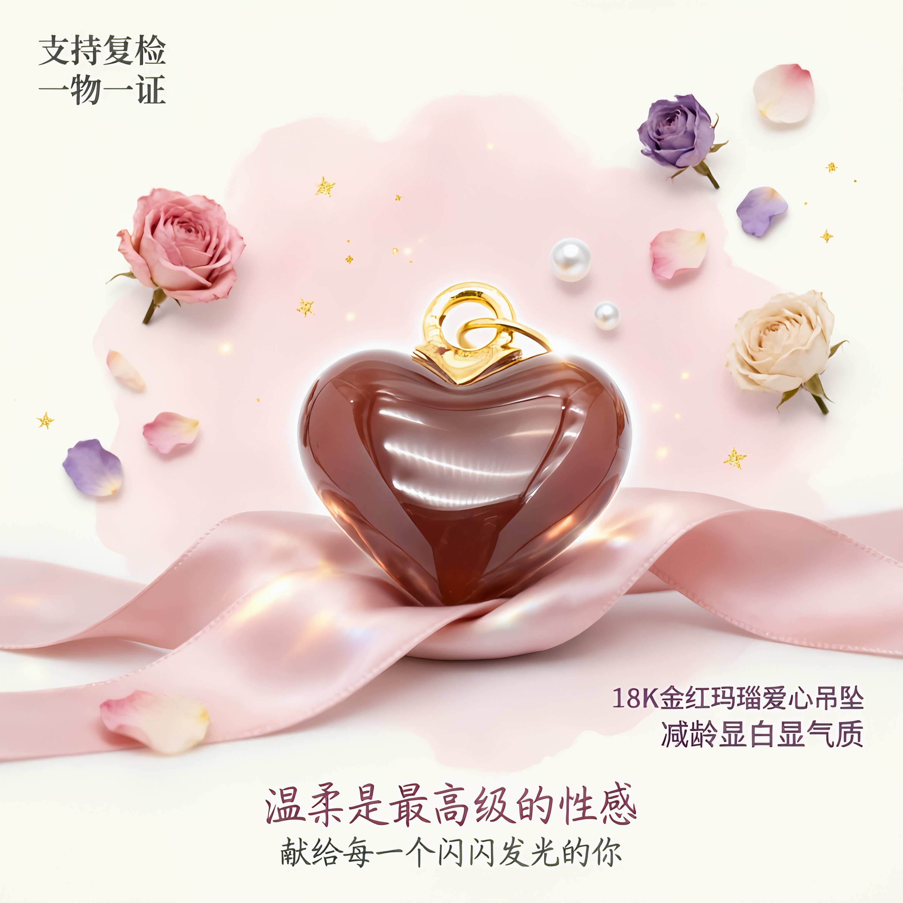 【严选】18k金红玛瑙爱心吊坠女项链轻奢小众DIY配件【QL07219】