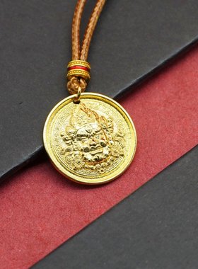 【严选】18k金黄财神项链吊坠女款中式DIY配件（大) 不脱模WT0272