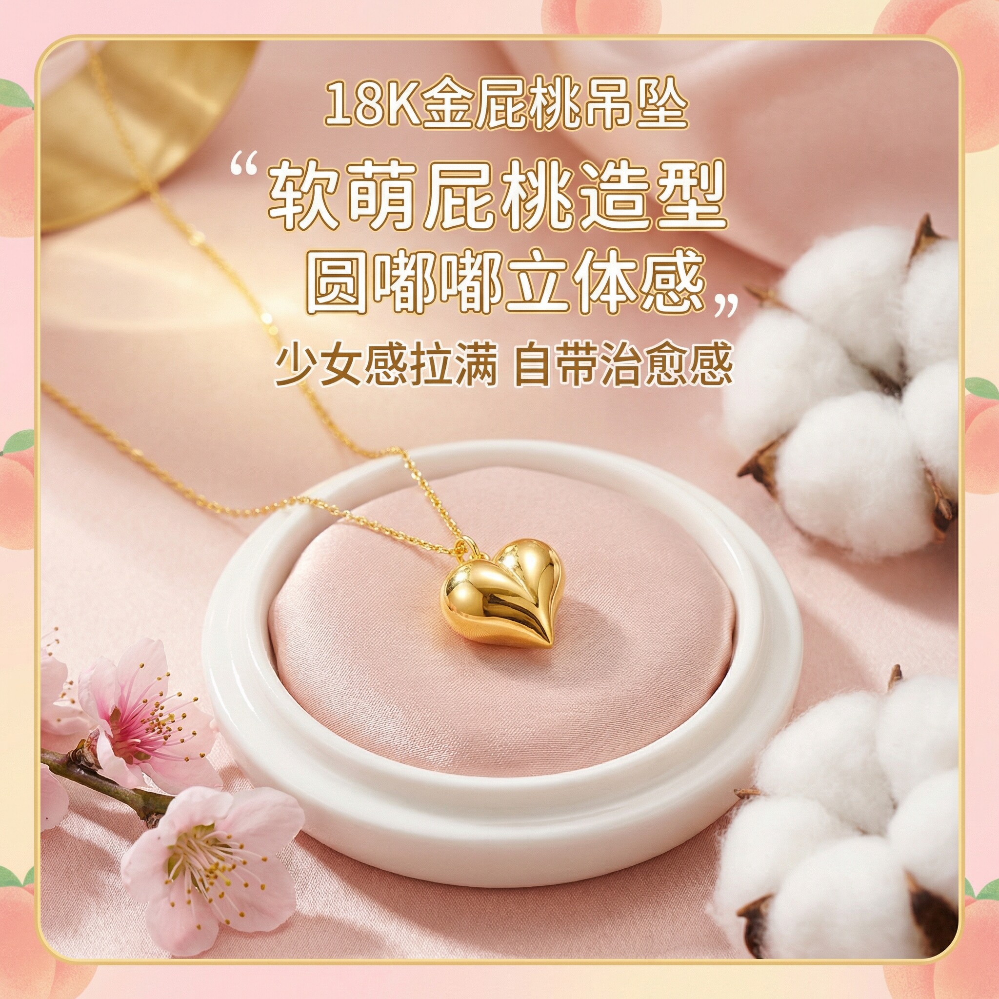 【严选】18k金屁桃爱心吊坠女款时尚百搭DIY项链配件WT0357不脱模