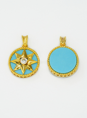 【严选】通体18k金绿松八芒星吊坠百搭DIY配件送老婆礼物QL07573