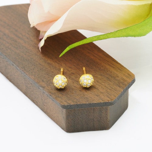 18k金满钻金球耳钉女养耳洞耳饰