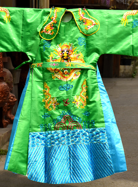 关公武将鞋刺绣龙袍绿色寺庙还愿佛衣神仙神明衣服神袍佛堂用品黄