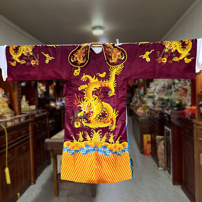 神像龙袍金色龙神明龙袍酒红色