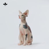 JXK无毛猫玩偶 纹身猫咪模型斯芬克斯周边摆件仿真动物迷你雕像