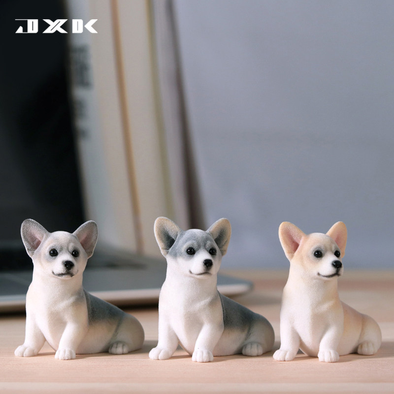 jxk 植绒柯基犬仿真动物模型 可爱萌系宠物狗狗装饰树脂桌面摆件
