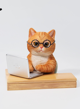 JXK 摸鱼猫咪橘猫雕像治愈手办仿真模型手工办公桌面工位摆件礼物
