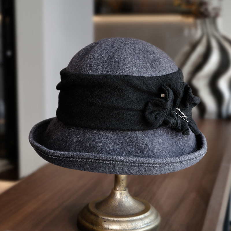 小野商 贵妇澳洲羊毛毡帽高端版秋冬帽子女保暖花朵卷边盆帽时尚,服饰配件/皮带/帽子/围巾,帽子,淘宝优惠券,粉丝福利购,淘宝优惠卷