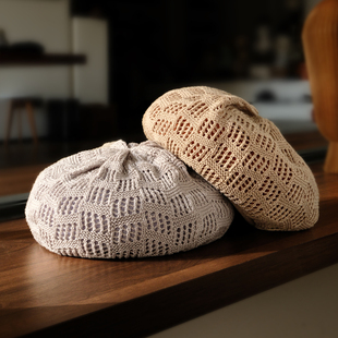 Belles Modes日本进口棉麻镂空针织贝雷帽透气舒适春夏帽子新款