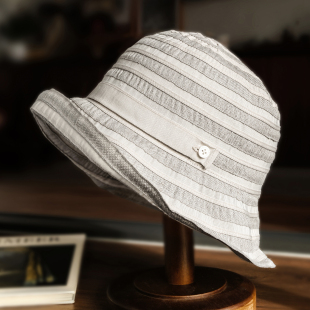 小野商 日本设计棉麻盆帽布帽文艺渔夫帽折叠沙滩遮阳帽春夏女潮