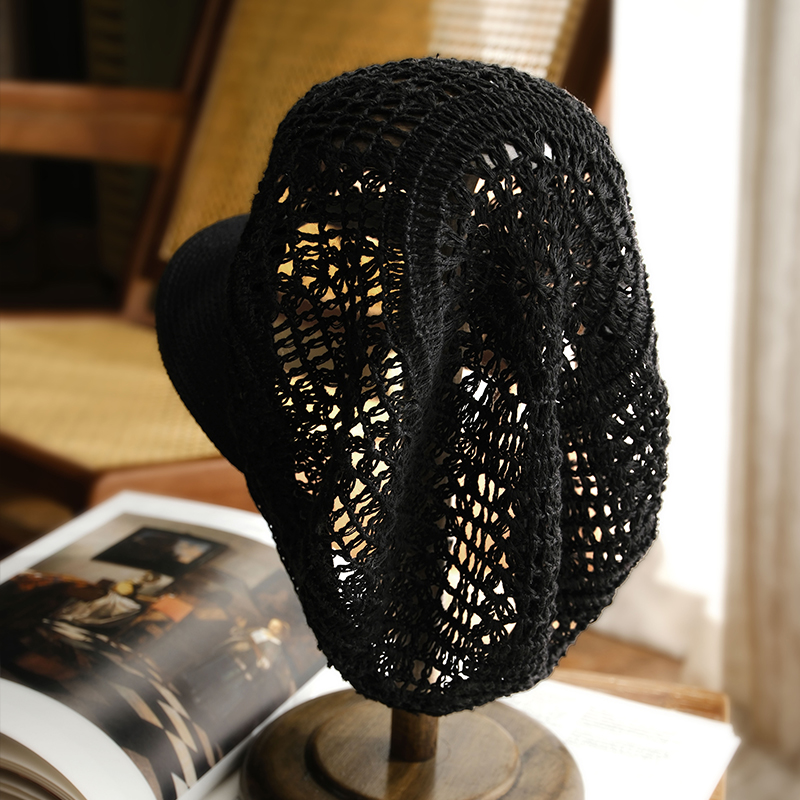 小野商日本原生麻手钩镂空报童帽