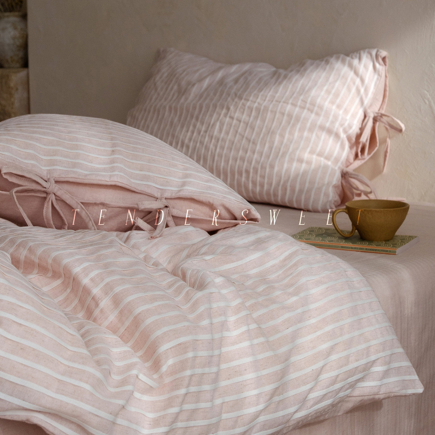 Tende|日式简约天丝棉麻四件套条纹绑带床笠单人提花新款床上用品