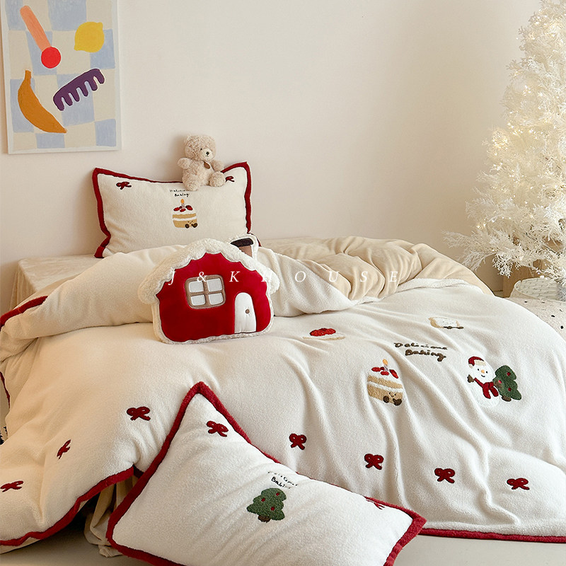 四件套牛奶绒卡通圣诞