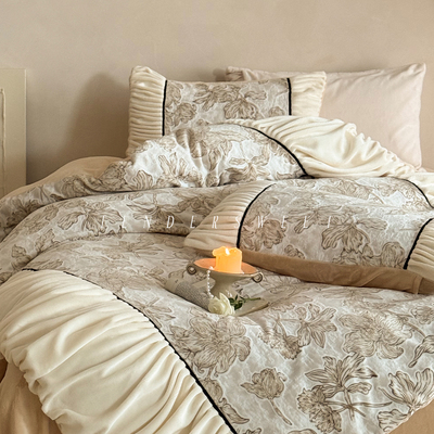 法式复古雕花牛奶绒四件套