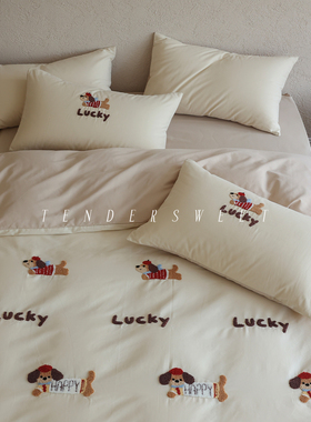 Tender| 卡通磨毛秋冬纯棉四件套全棉毛巾绣学生床笠床上用品
