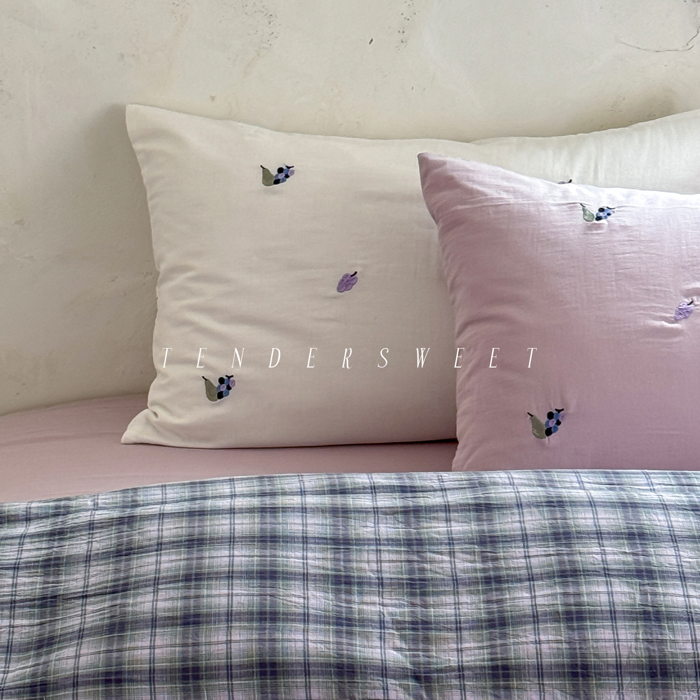 法式简约格子全棉双层纱四件套