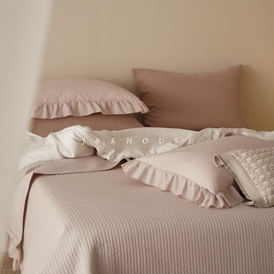 Girlish 简约少女全棉床盖三件套纯棉纯色绗缝高级感被套床上用品