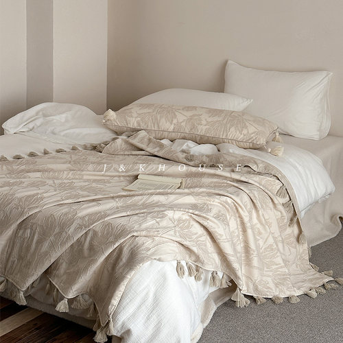 法式棉麻流苏提花家居毯子