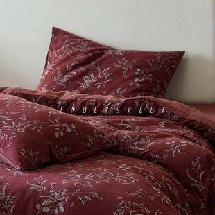 Tender 复古全棉中古风提花结婚红色四件套纯棉陪嫁婚房床上用品