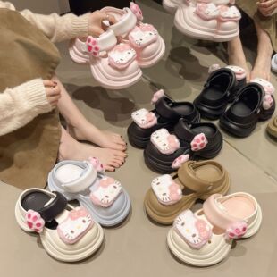 厚底可爱卡通凯蒂猫包头拖鞋 百搭舒适两穿凉 女2025年夏季 时尚