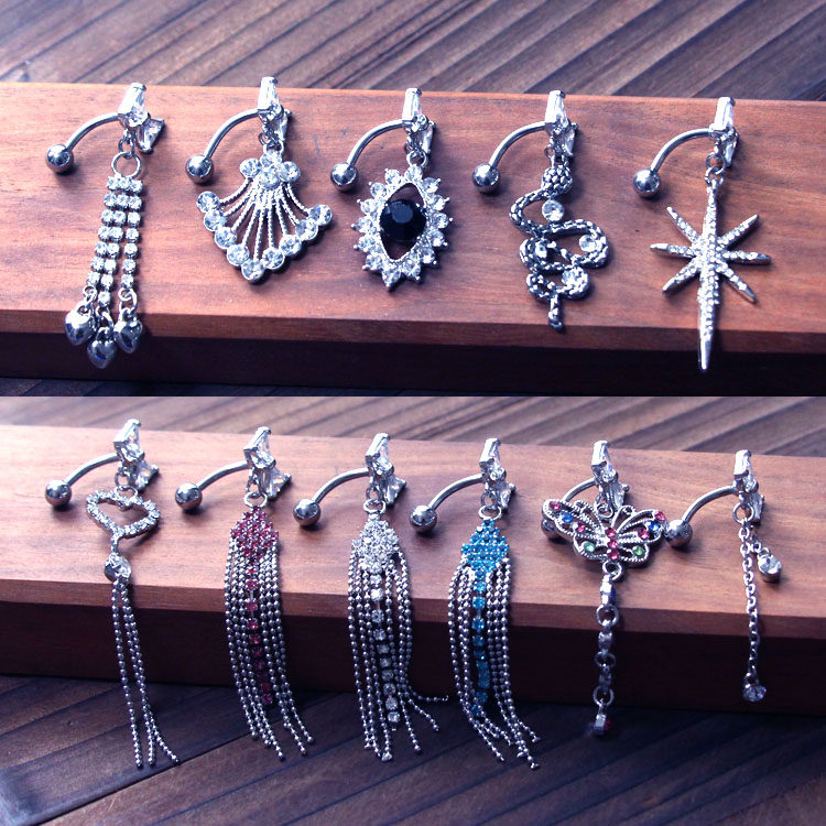 倒扣脐钉流苏脐环肚皮舞配饰性感舞台穿刺饰品个性脐钉肚脐扣