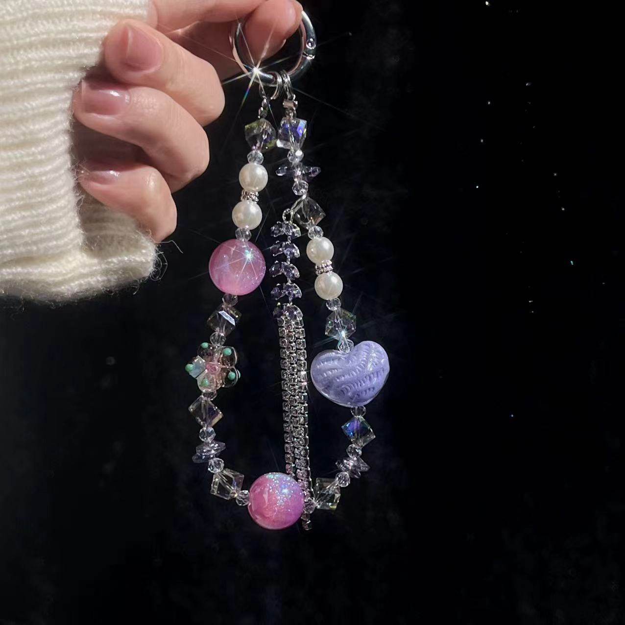 油画爱心麦穗流苏链条手机链串珠琉璃花水晶超好看手机链包包挂件