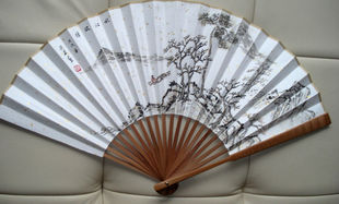 手绘山水国画文玩折扇中国风扇9寸扇普通竹子宣纸扇 秋江放棹