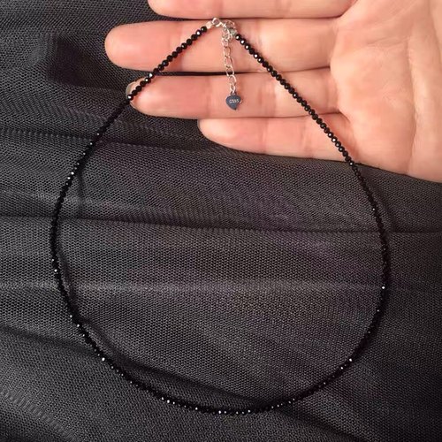 黑尖晶锁骨项链s925银配件白水晶宝石红爆彩小米珠刻面颈链女款