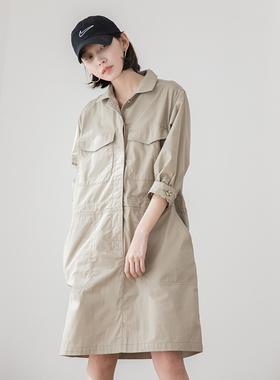 fudge日杂风 衬衣裙长袖工装衬衫别致小众原d贵牌时髦三穿连衣裙
