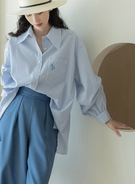 法式宽松休闲防晒条纹白衬衫